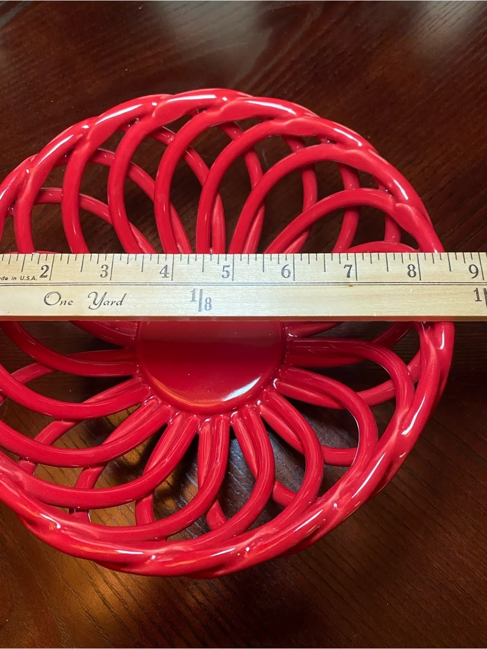 Vibrant Red Ceramic Open Weave Lattice Decorative Bread or Fruit Bowl 8.5 inch